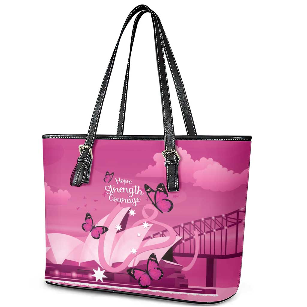 Australia Breast Cancer Awareness Leather Tote Bag Sydney Opera House Butterfly Pink Ribbon - Aussie Hoodie
