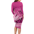 Personalised Australia Breast Cancer Awareness Long Sleeve Bodycon Dress Sydney Opera House Butterfly Pink Ribbon - Aussie Hoodie