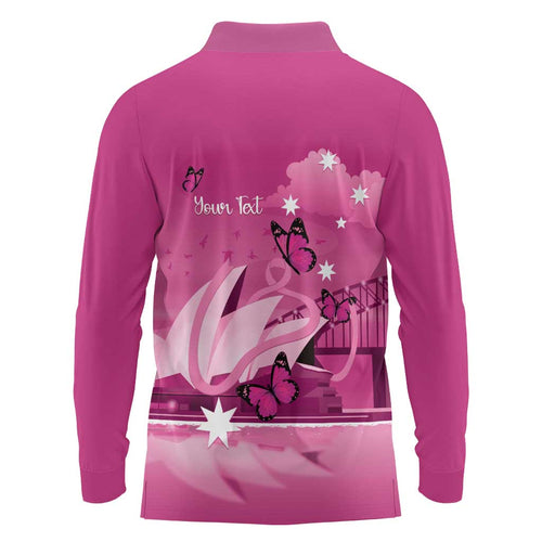 Personalised Australia Breast Cancer Awareness Long Sleeve Polo Shirt Sydney Opera House Butterfly Pink Ribbon - Aussie Hoodie