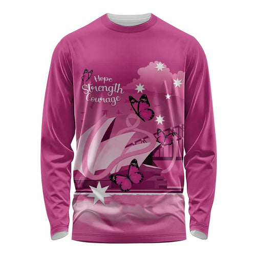 Personalised Australia Breast Cancer Awareness Long Sleeve Shirt Sydney Opera House Butterfly Pink Ribbon - Aussie Hoodie