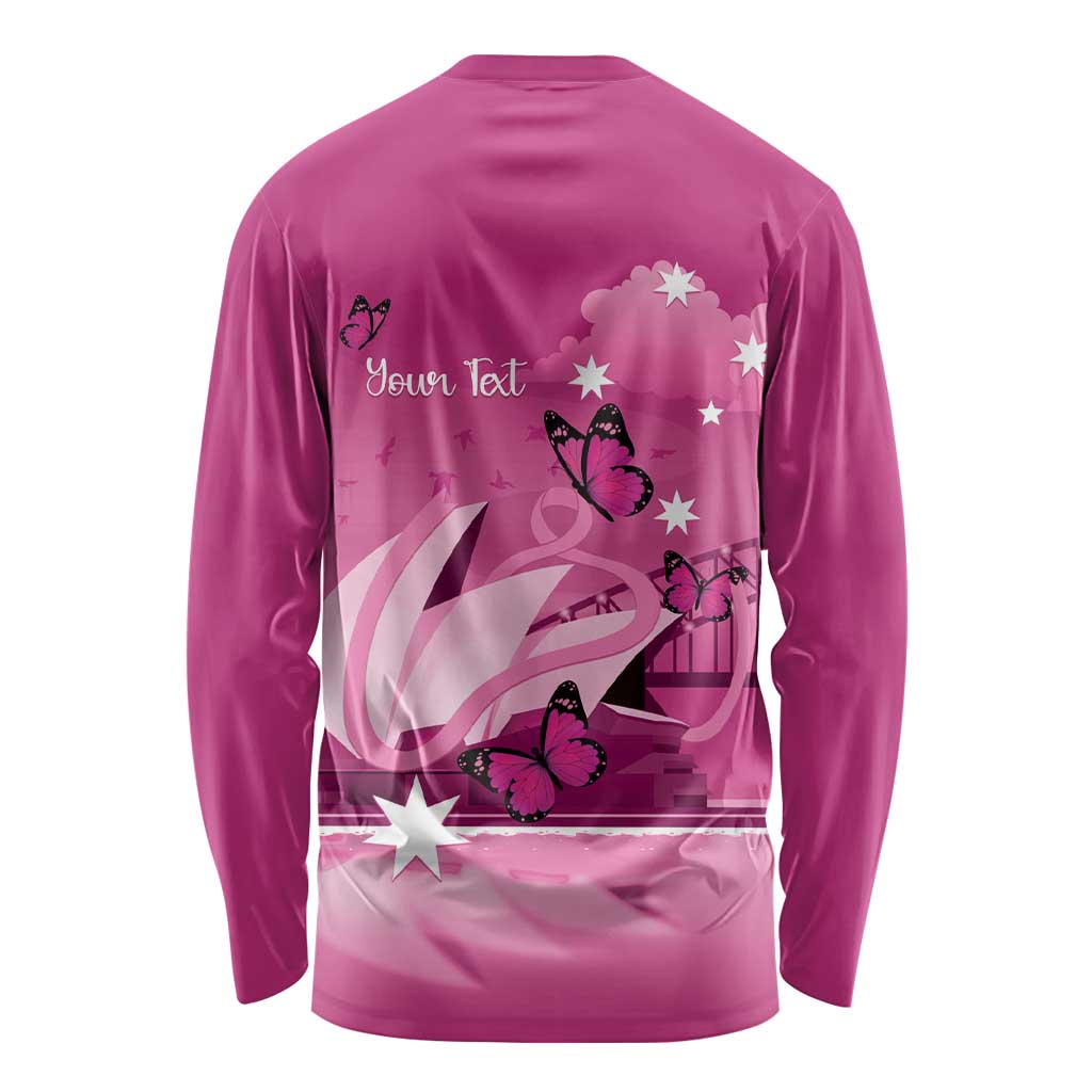 Personalised Australia Breast Cancer Awareness Long Sleeve Shirt Sydney Opera House Butterfly Pink Ribbon - Aussie Hoodie