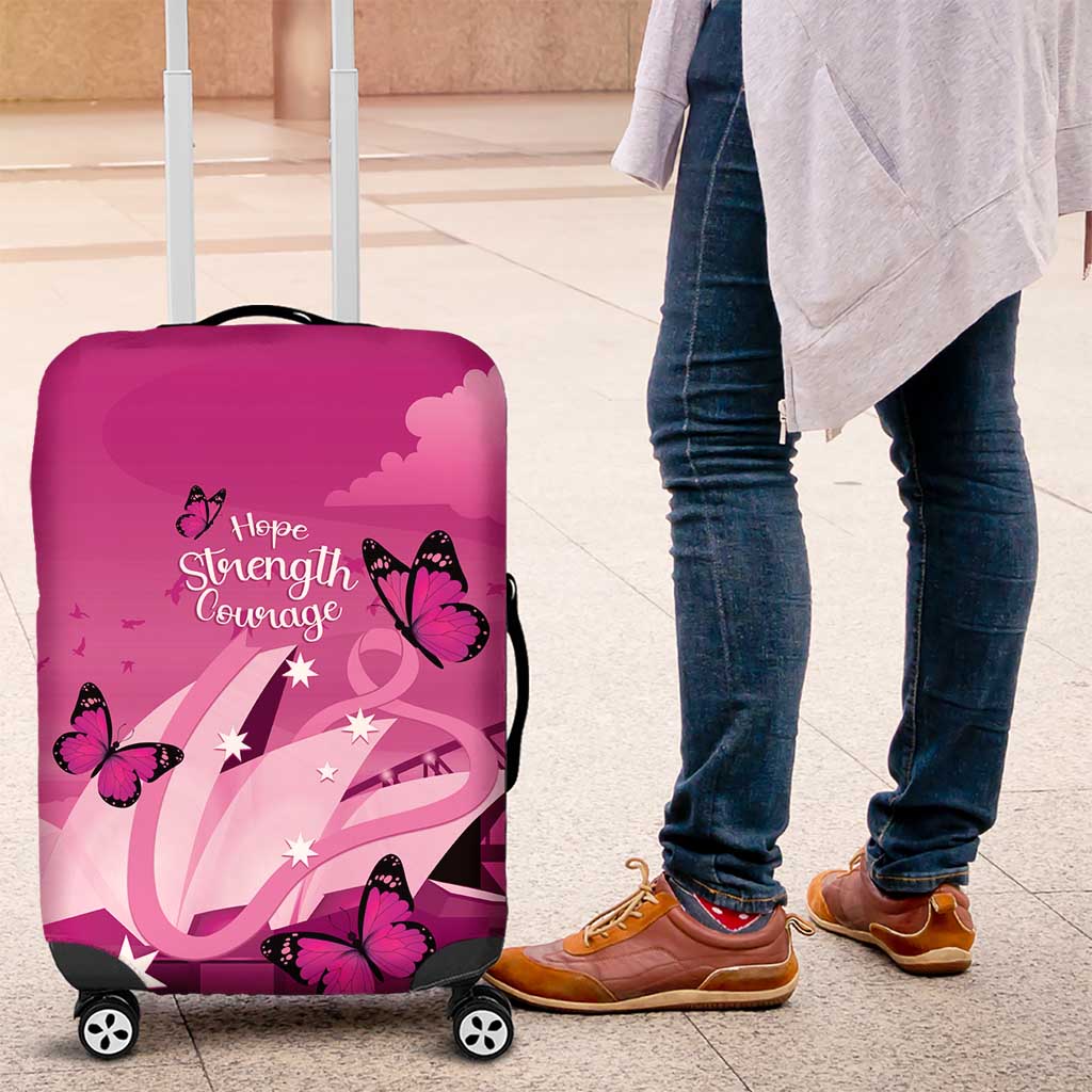 Australia Breast Cancer Awareness Luggage Cover Sydney Opera House Butterfly Pink Ribbon - Aussie Hoodie