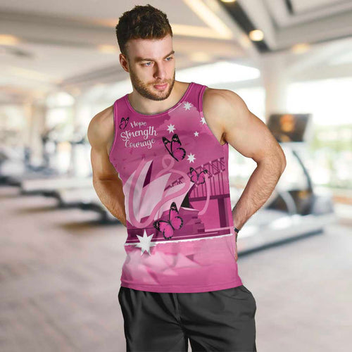 Personalised Australia Breast Cancer Awareness Men Tank Top Sydney Opera House Butterfly Pink Ribbon - Aussie Hoodie