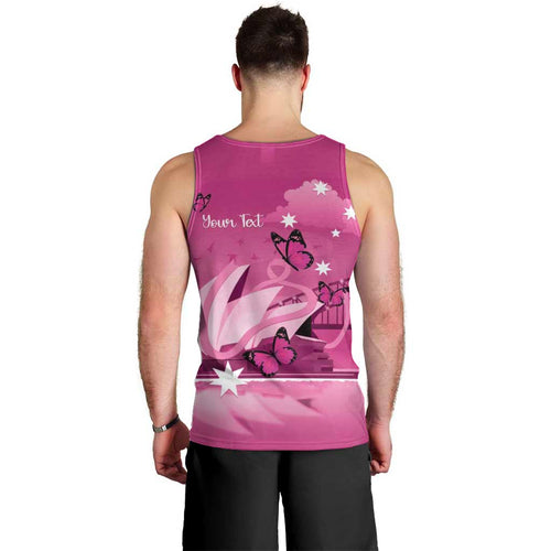 Personalised Australia Breast Cancer Awareness Men Tank Top Sydney Opera House Butterfly Pink Ribbon - Aussie Hoodie
