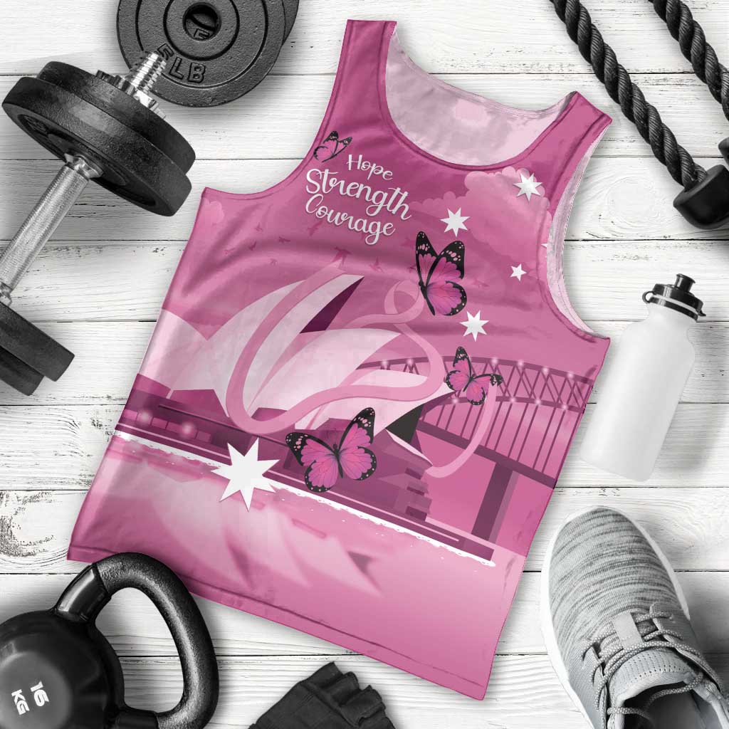 Personalised Australia Breast Cancer Awareness Men Tank Top Sydney Opera House Butterfly Pink Ribbon - Aussie Hoodie
