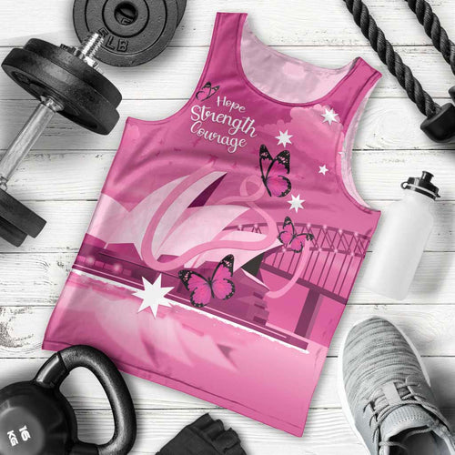 Personalised Australia Breast Cancer Awareness Men Tank Top Sydney Opera House Butterfly Pink Ribbon - Aussie Hoodie