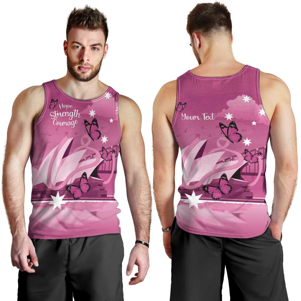 Personalised Australia Breast Cancer Awareness Men Tank Top Sydney Opera House Butterfly Pink Ribbon - Aussie Hoodie