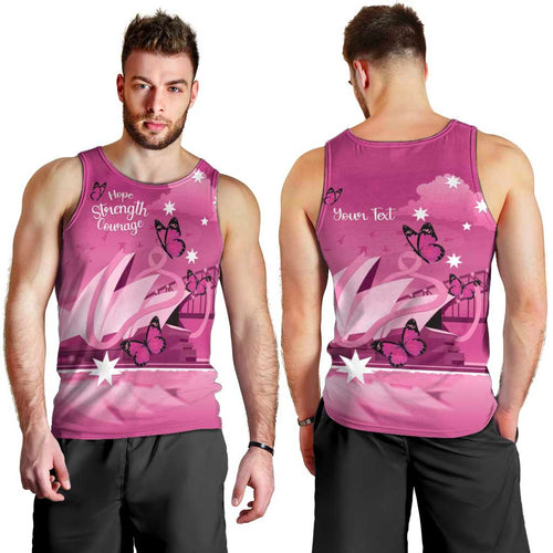 Personalised Australia Breast Cancer Awareness Men Tank Top Sydney Opera House Butterfly Pink Ribbon - Aussie Hoodie