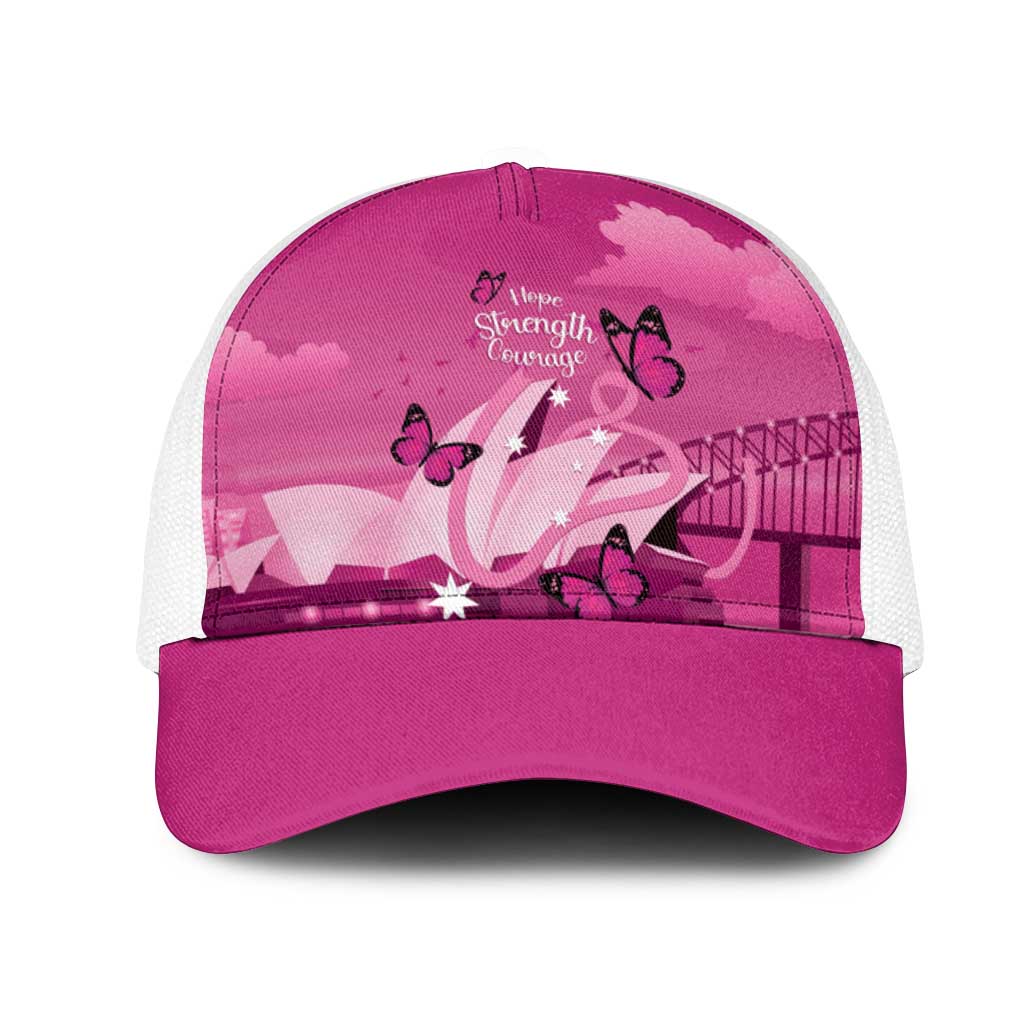 Australia Breast Cancer Awareness Mesh Trucker Cap Sydney Opera House Butterfly Pink Ribbon - Aussie Hoodie