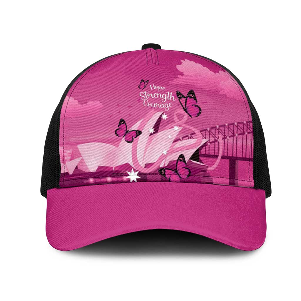 Australia Breast Cancer Awareness Mesh Trucker Cap Sydney Opera House Butterfly Pink Ribbon - Aussie Hoodie