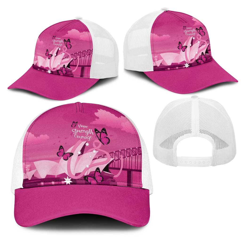 Australia Breast Cancer Awareness Mesh Trucker Cap Sydney Opera House Butterfly Pink Ribbon - Aussie Hoodie