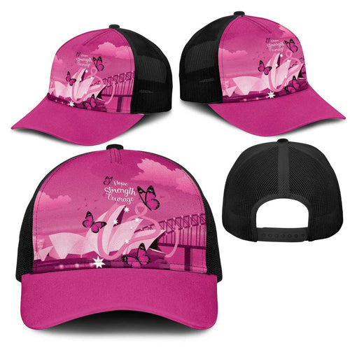 Australia Breast Cancer Awareness Mesh Trucker Cap Sydney Opera House Butterfly Pink Ribbon - Aussie Hoodie