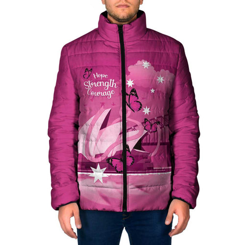 Personalised Australia Breast Cancer Awareness Padded Jacket Sydney Opera House Butterfly Pink Ribbon - Aussie Hoodie