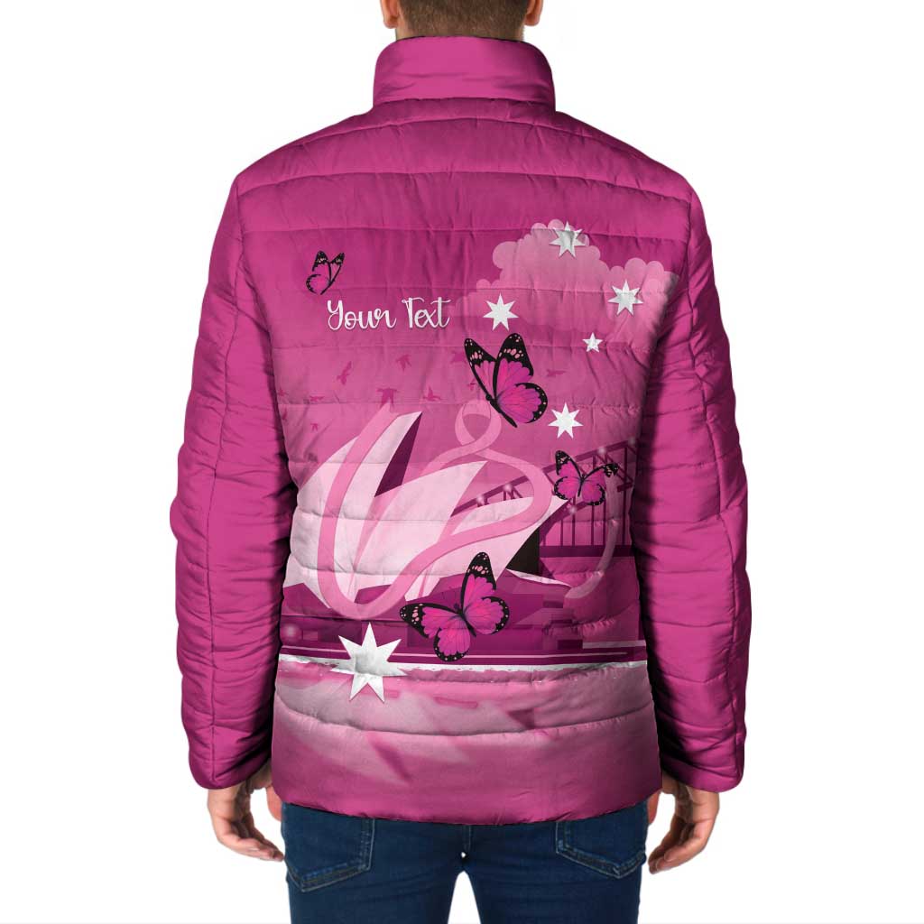 Personalised Australia Breast Cancer Awareness Padded Jacket Sydney Opera House Butterfly Pink Ribbon - Aussie Hoodie