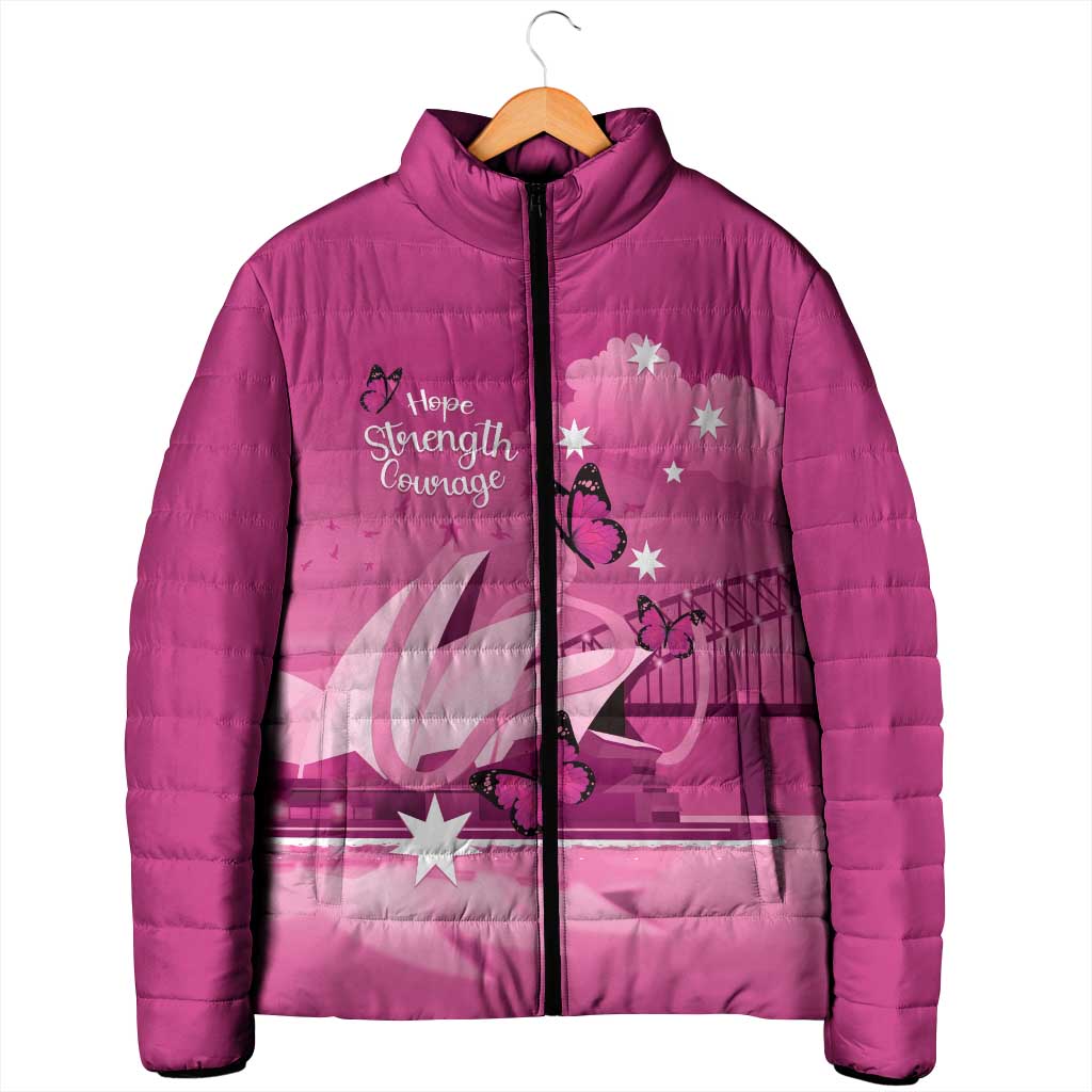 Personalised Australia Breast Cancer Awareness Padded Jacket Sydney Opera House Butterfly Pink Ribbon - Aussie Hoodie