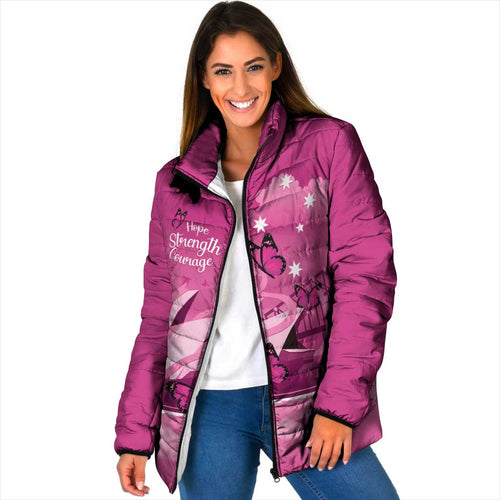 Personalised Australia Breast Cancer Awareness Padded Jacket Sydney Opera House Butterfly Pink Ribbon - Aussie Hoodie