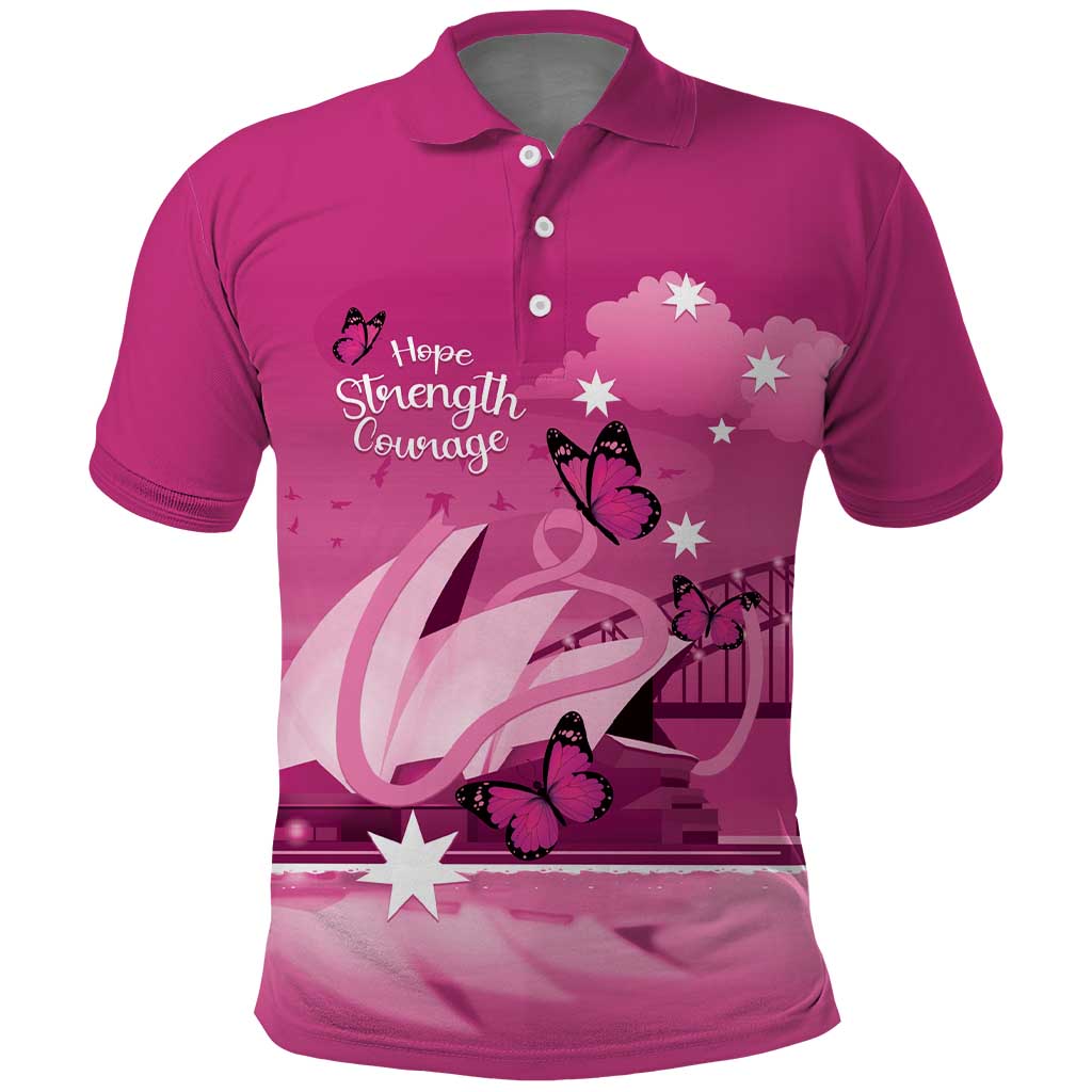 Personalised Australia Breast Cancer Awareness Polo Shirt Sydney Opera House Butterfly Pink Ribbon - Aussie Hoodie