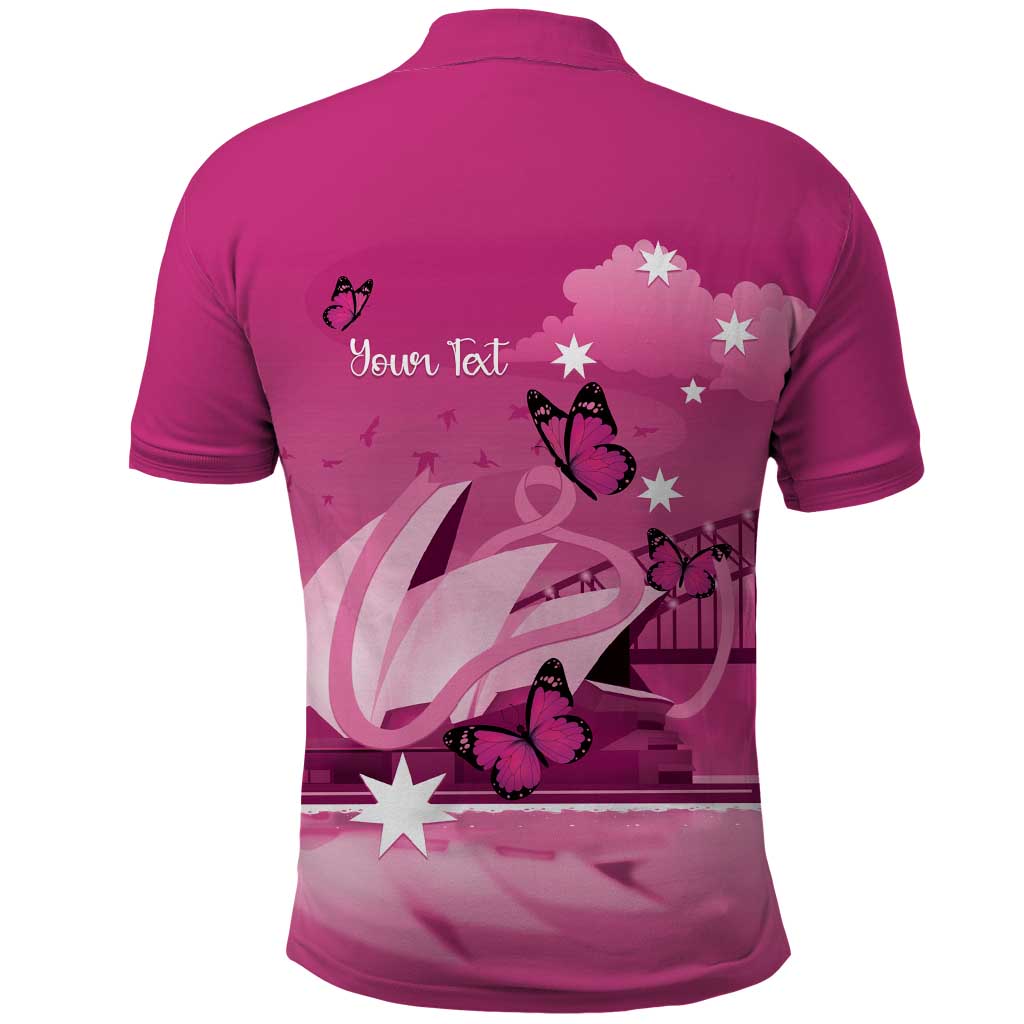 Personalised Australia Breast Cancer Awareness Polo Shirt Sydney Opera House Butterfly Pink Ribbon - Aussie Hoodie