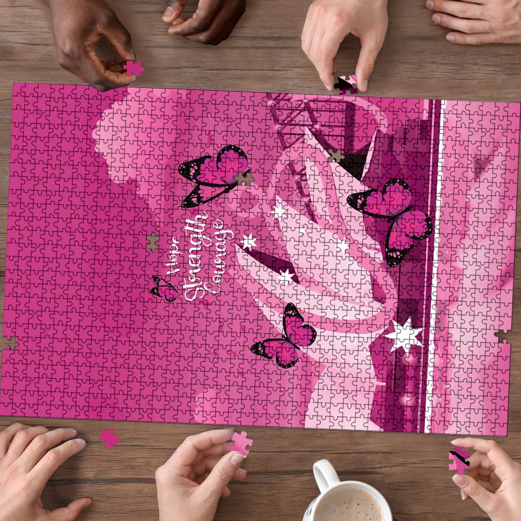 Australia Breast Cancer Awareness Puzzle Sydney Opera House Butterfly Pink Ribbon - Aussie Hoodie