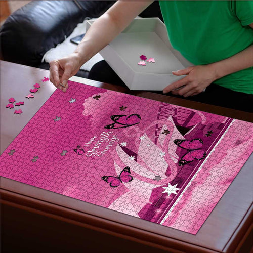 Australia Breast Cancer Awareness Puzzle Sydney Opera House Butterfly Pink Ribbon - Aussie Hoodie