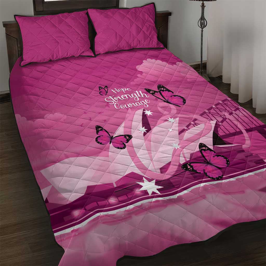 Australia Breast Cancer Awareness Quilt Bed Set Sydney Opera House Butterfly Pink Ribbon - Aussie Hoodie
