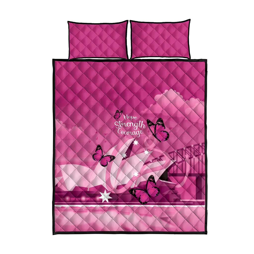 Australia Breast Cancer Awareness Quilt Bed Set Sydney Opera House Butterfly Pink Ribbon - Aussie Hoodie