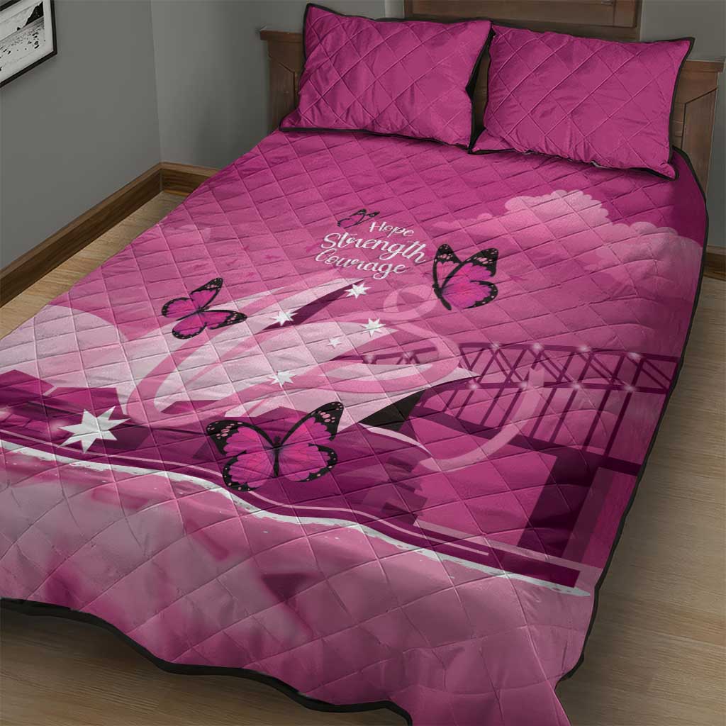 Australia Breast Cancer Awareness Quilt Bed Set Sydney Opera House Butterfly Pink Ribbon - Aussie Hoodie