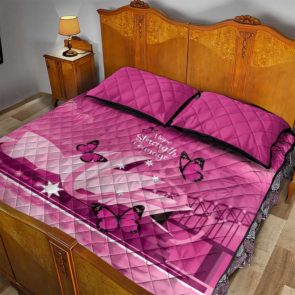Australia Breast Cancer Awareness Quilt Bed Set Sydney Opera House Butterfly Pink Ribbon - Aussie Hoodie
