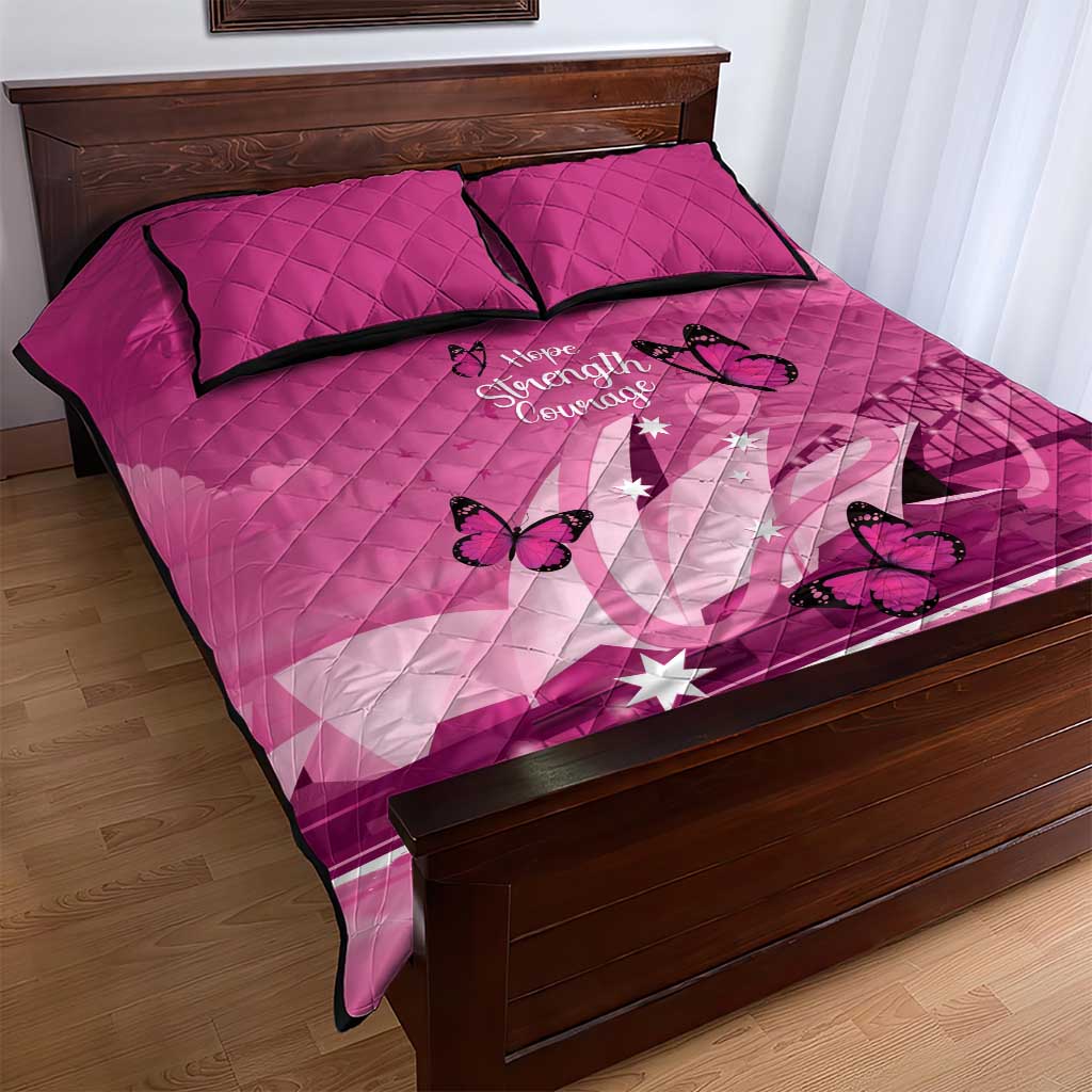 Australia Breast Cancer Awareness Quilt Bed Set Sydney Opera House Butterfly Pink Ribbon - Aussie Hoodie