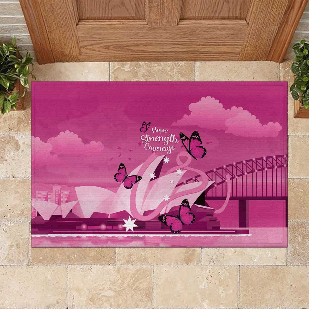 Australia Breast Cancer Awareness Rubber Doormat Sydney Opera House Butterfly Pink Ribbon - Aussie Hoodie