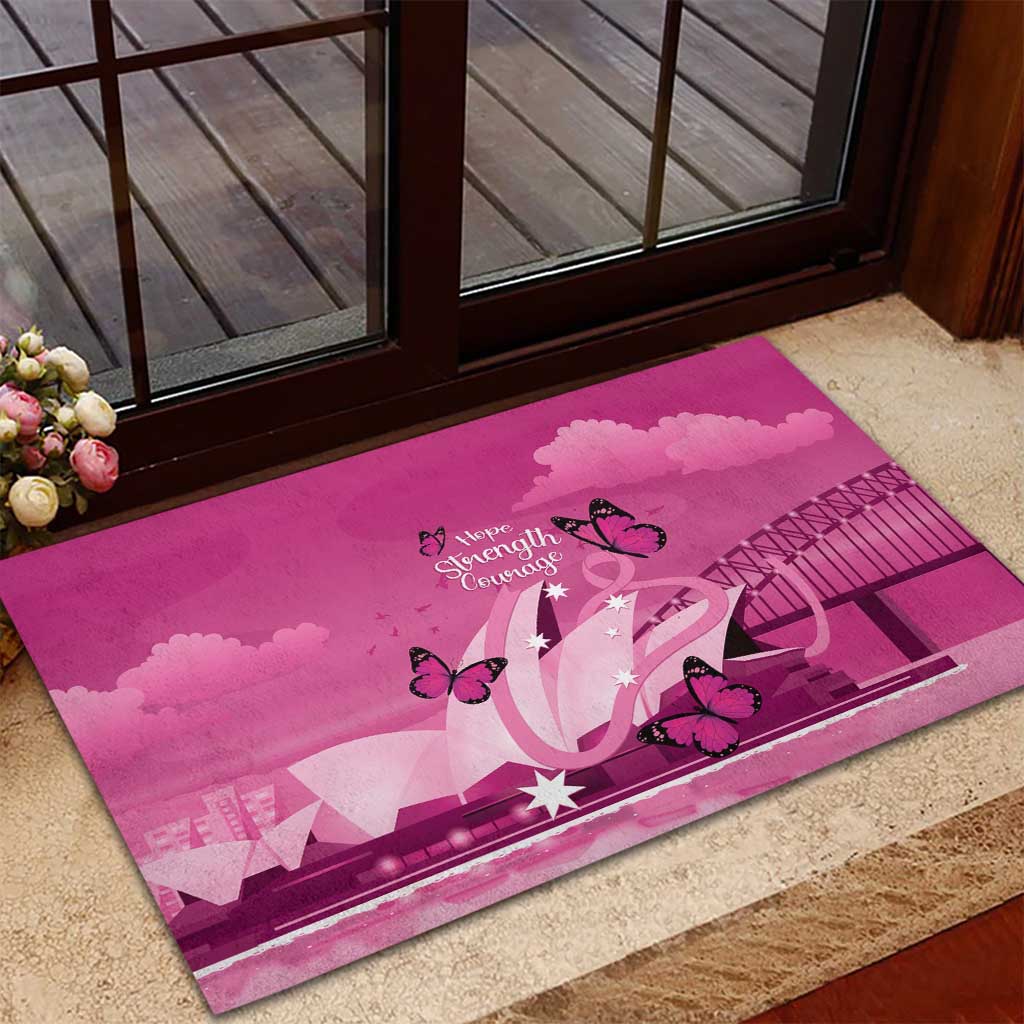 Australia Breast Cancer Awareness Rubber Doormat Sydney Opera House Butterfly Pink Ribbon - Aussie Hoodie