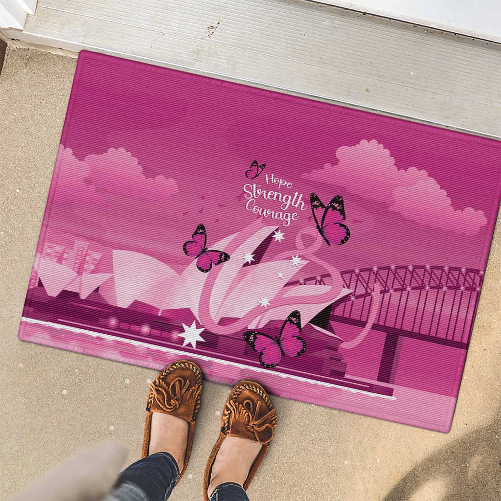 Australia Breast Cancer Awareness Rubber Doormat Sydney Opera House Butterfly Pink Ribbon - Aussie Hoodie