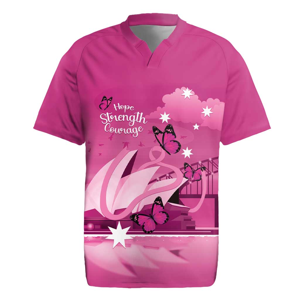 Personalised Australia Breast Cancer Awareness Rugby Jersey Sydney Opera House Butterfly Pink Ribbon - Aussie Hoodie