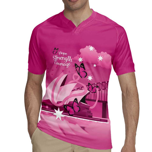 Personalised Australia Breast Cancer Awareness Rugby Jersey Sydney Opera House Butterfly Pink Ribbon - Aussie Hoodie