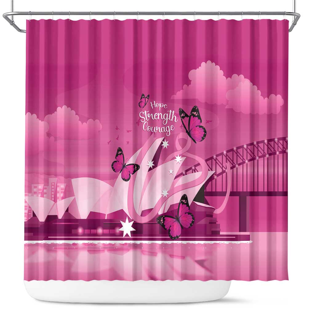 Australia Breast Cancer Awareness Shower Curtain Sydney Opera House Butterfly Pink Ribbon - Aussie Hoodie