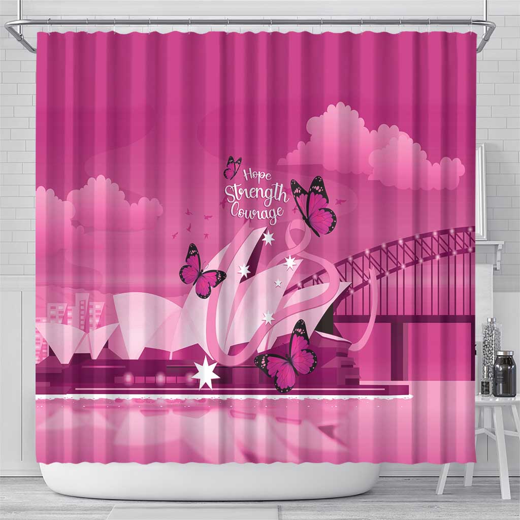 Australia Breast Cancer Awareness Shower Curtain Sydney Opera House Butterfly Pink Ribbon - Aussie Hoodie