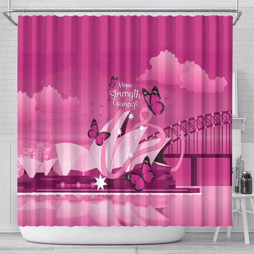 Australia Breast Cancer Awareness Shower Curtain Sydney Opera House Butterfly Pink Ribbon - Aussie Hoodie