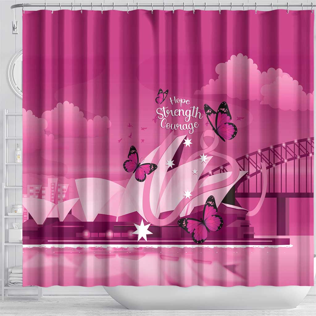 Australia Breast Cancer Awareness Shower Curtain Sydney Opera House Butterfly Pink Ribbon - Aussie Hoodie