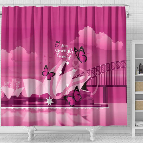 Australia Breast Cancer Awareness Shower Curtain Sydney Opera House Butterfly Pink Ribbon - Aussie Hoodie