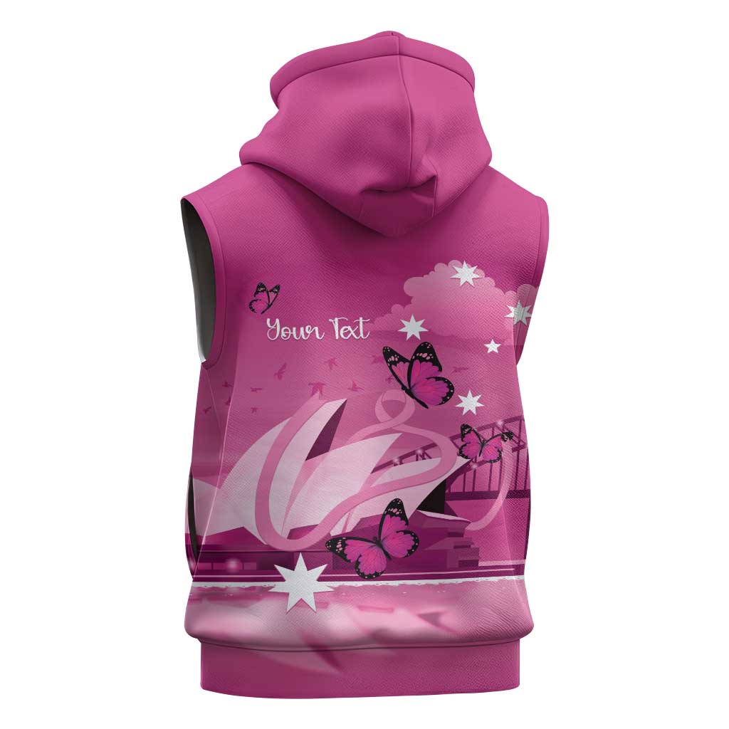 Personalised Australia Breast Cancer Awareness Sleeveless Hoodie Sydney Opera House Butterfly Pink Ribbon - Aussie Hoodie
