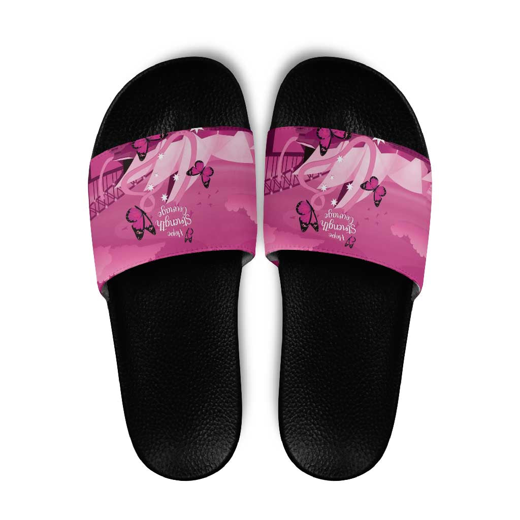 Australia Breast Cancer Awareness Slide Sandals Sydney Opera House Butterfly Pink Ribbon - Aussie Hoodie