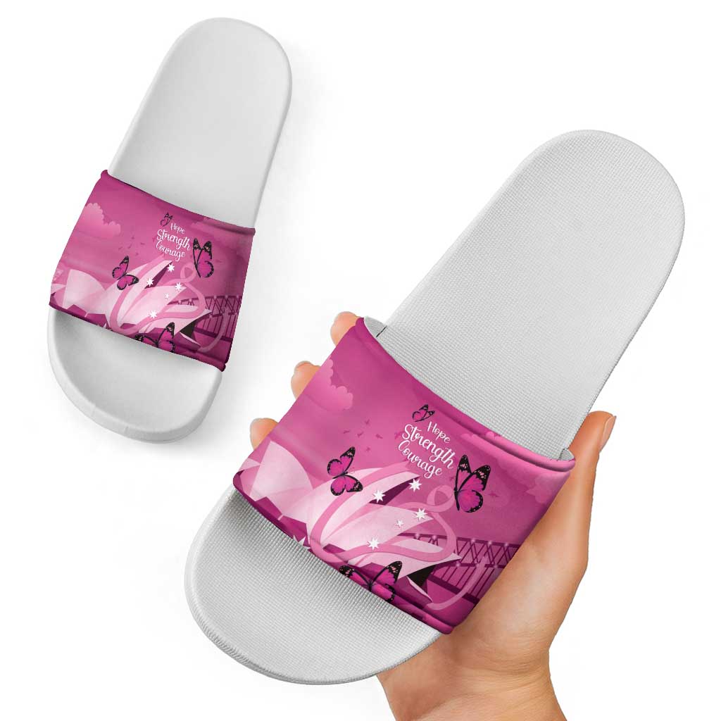 Australia Breast Cancer Awareness Slide Sandals Sydney Opera House Butterfly Pink Ribbon - Aussie Hoodie