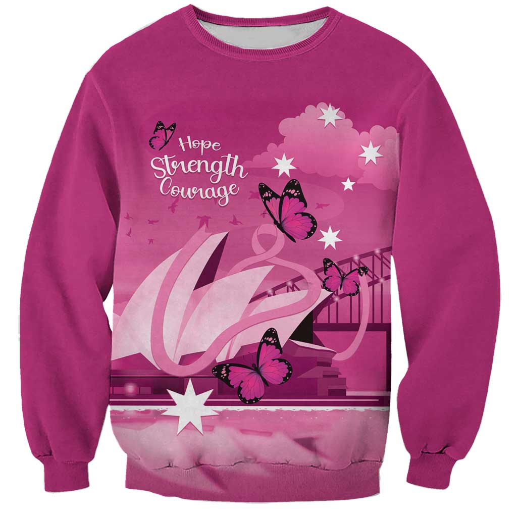 Personalised Australia Breast Cancer Awareness Sweatshirt Sydney Opera House Butterfly Pink Ribbon - Aussie Hoodie