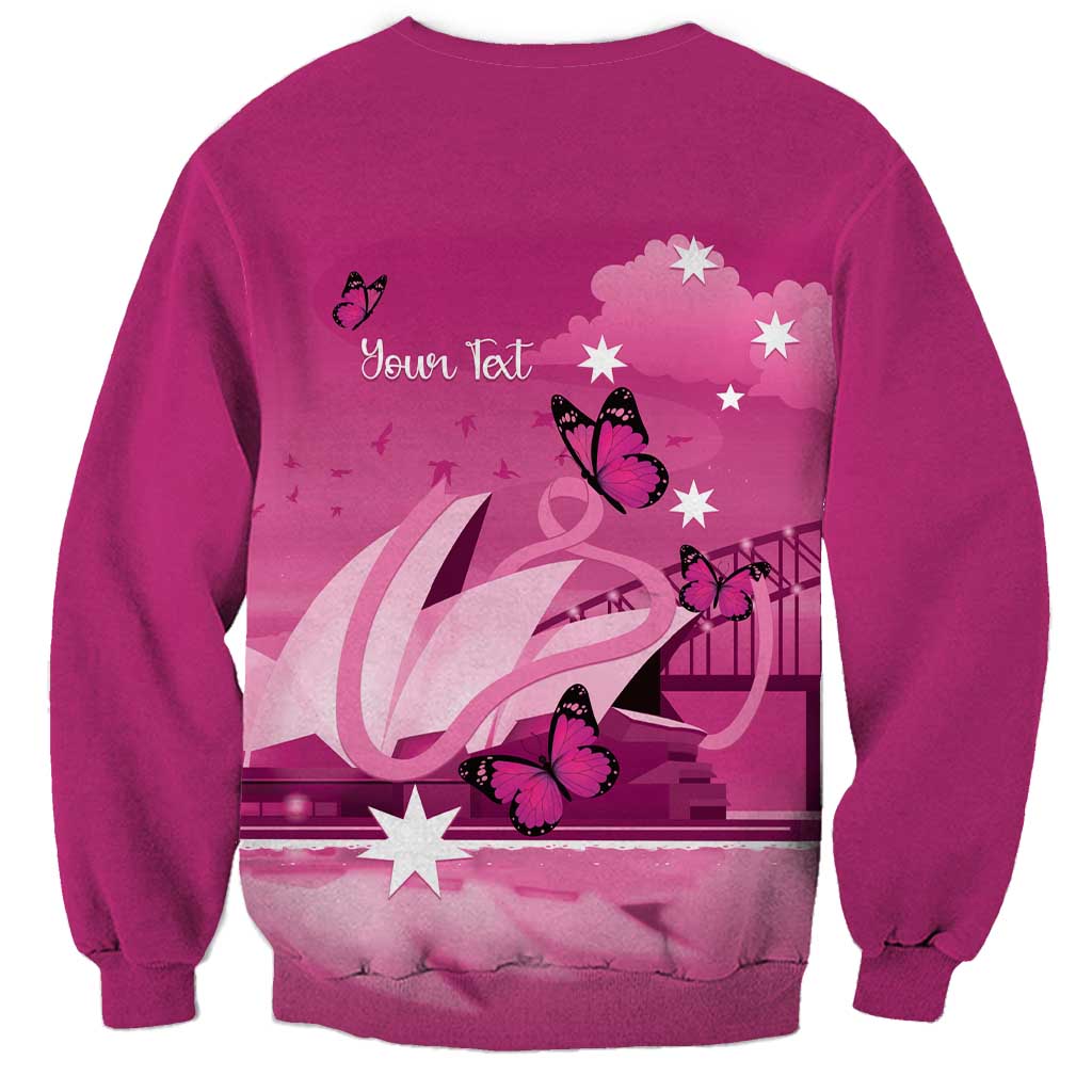 Personalised Australia Breast Cancer Awareness Sweatshirt Sydney Opera House Butterfly Pink Ribbon - Aussie Hoodie