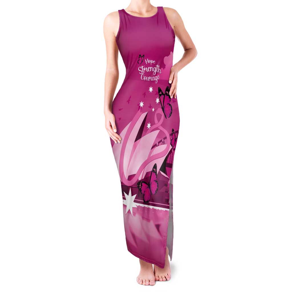 Personalised Australia Breast Cancer Awareness Tank Maxi Dress Sydney Opera House Butterfly Pink Ribbon - Aussie Hoodie