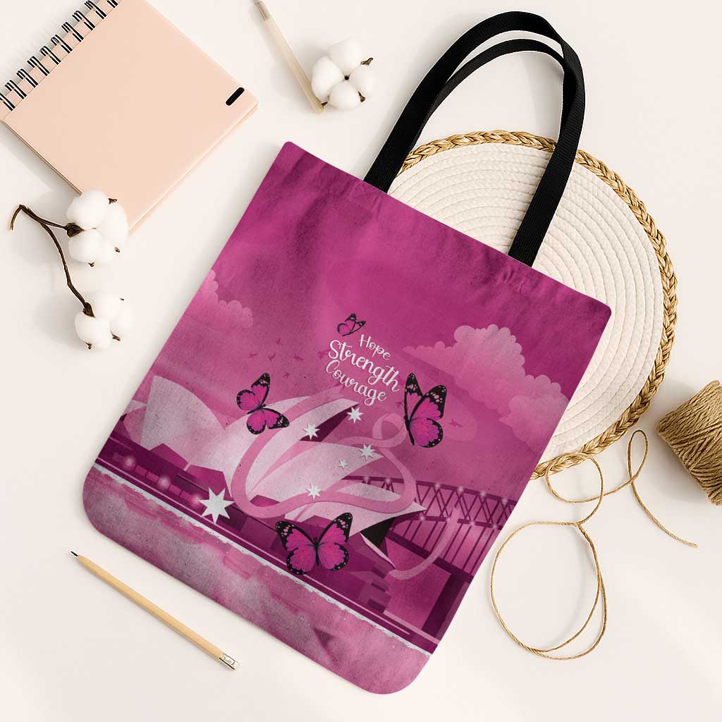 Australia Breast Cancer Awareness Tote Bag Sydney Opera House Butterfly Pink Ribbon - Aussie Hoodie