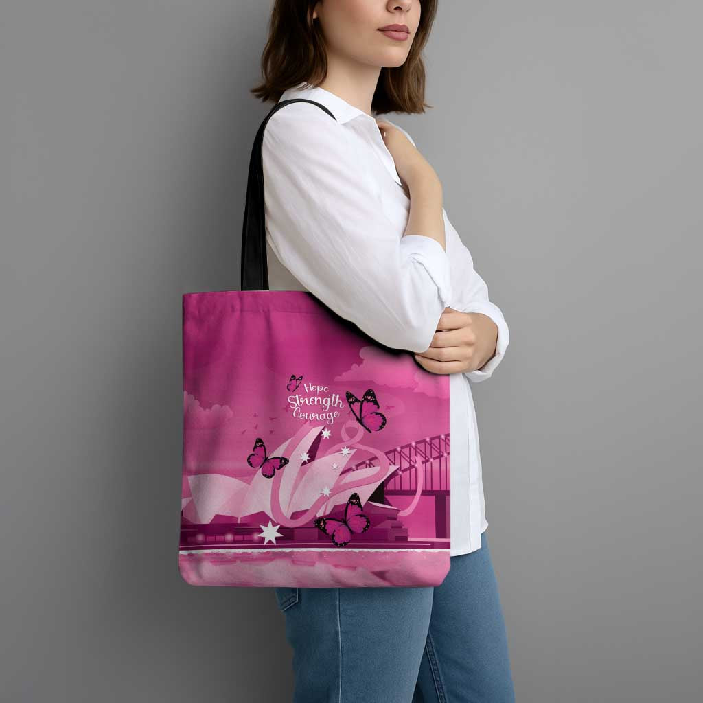 Australia Breast Cancer Awareness Tote Bag Sydney Opera House Butterfly Pink Ribbon - Aussie Hoodie