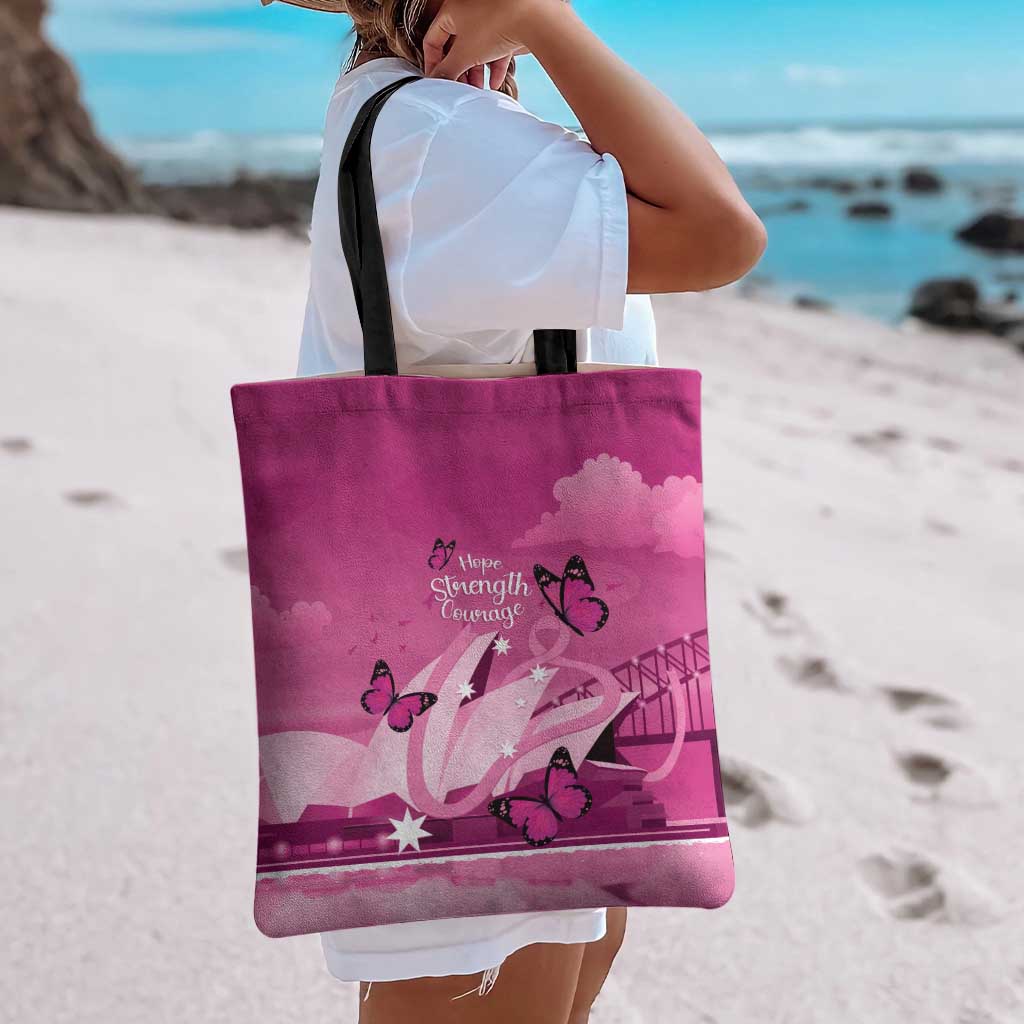 Australia Breast Cancer Awareness Tote Bag Sydney Opera House Butterfly Pink Ribbon - Aussie Hoodie