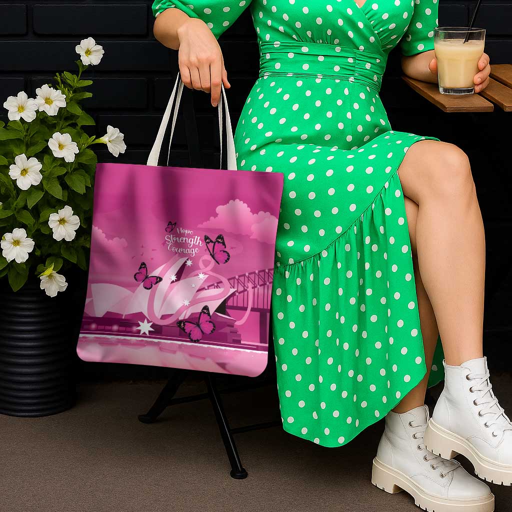 Australia Breast Cancer Awareness Tote Bag Sydney Opera House Butterfly Pink Ribbon - Aussie Hoodie
