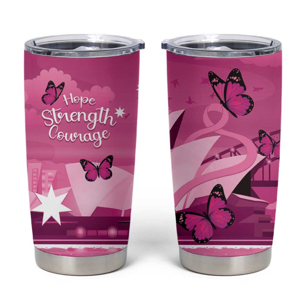 Australia Breast Cancer Awareness Tumbler Cup Sydney Opera House Butterfly Pink Ribbon - Aussie Hoodie